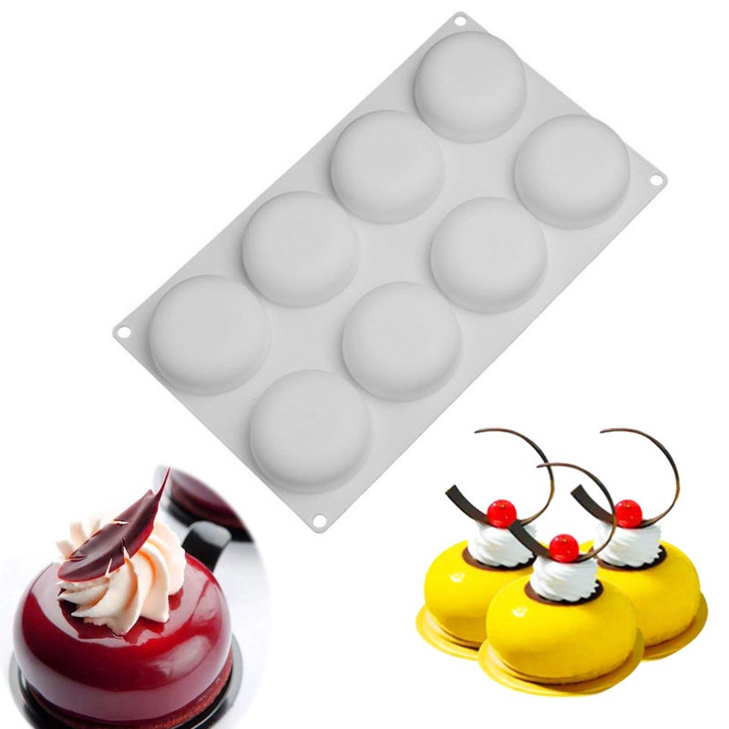 W WBLD Silicone Cake Mold for Baking，8 Holes 3D Stone Round Shape Silicone Mousse Cake Pop Form,Non-Stick Candy Chocolate Jelly Baking Mould Tray,Pastry Cheesecake Pudding Bread Decorating Tool for Homemade - Image 1